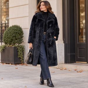 Vintage Borgana Faux Fur Long Coat Black Size Medium Made in USA